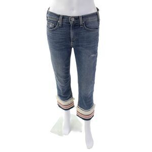 McGuire Womens Mid Rise Distressed Embroidered Hem Jeans Blue Size 27